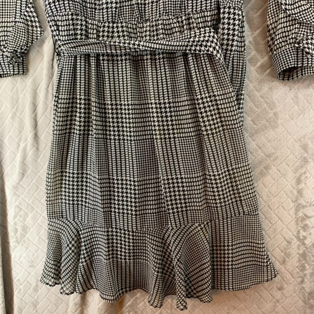 Calvin Klein Womens M Mini Dress Black White Houndstooth Long Sleeve with Belt - Picture 5 of 16